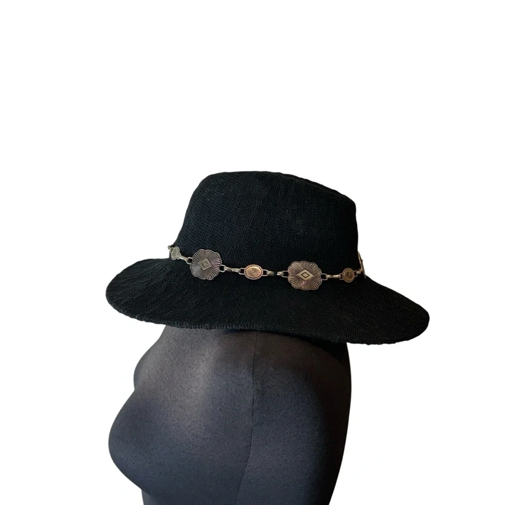 Black Floppy Hat with Silver Metal Accents + Belt Detail